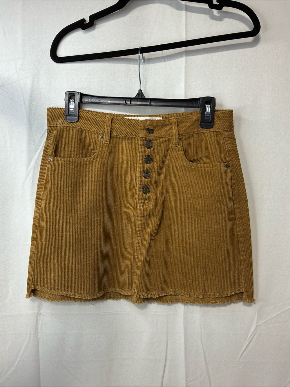 Indigo Rein Corduroy Button-Front Mini Skirt in Mustard Brown